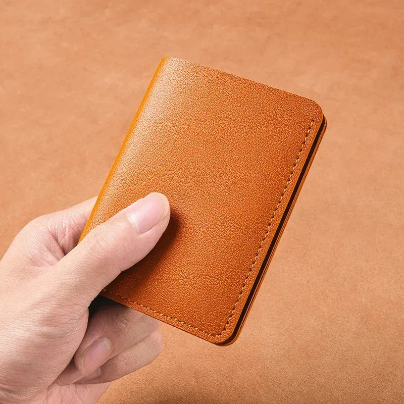 Portefeuille mini en cuir souple 2025 – Porte-cartes pliable fin avec bouton-pression pour femmes et hommes