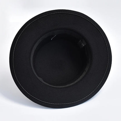 New Metal R Letter Fedora Hat for Women Fashionable Winter Flat Top Wedding Church Bowler Cap Females Elegant Holidays Hat