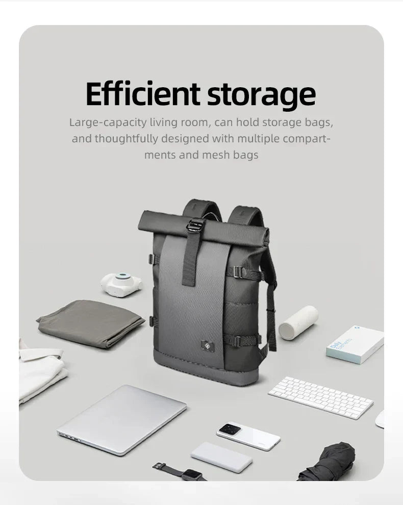 Waterproof Roll-Top Backpack for Men Large Capacity Expandable 17 Inch Laptop Bag Leisure Travel Backpack Hiking Camping Bags