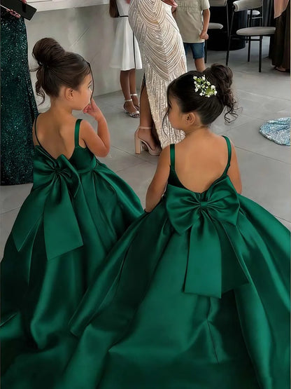White Flower Girl Dress With Bow Strap Mini Bridal Wedding Dress Kids Ball Gown 1st Communion Frock Customized Vestidos De Noiva