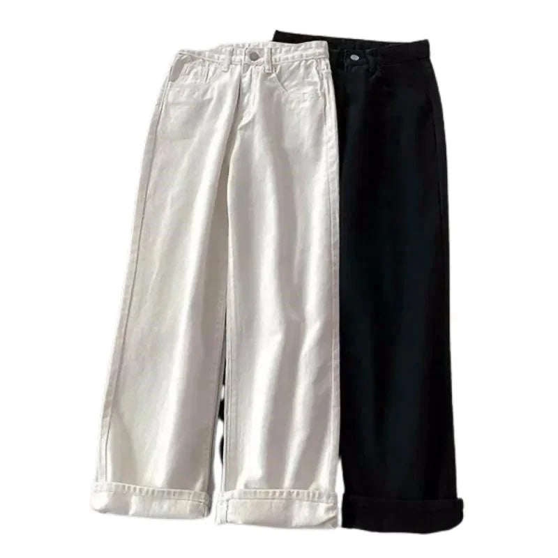 plus Size Women's Straight Leg Jeans High Waist Loose Fit Spring New Sle Slimming Wide Leg Student Long Trousers Trendy