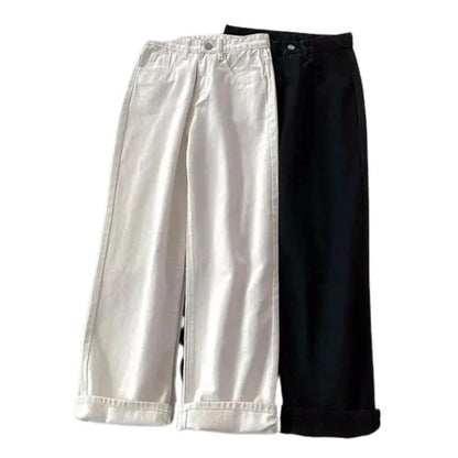plus Size Women's Straight Leg Jeans High Waist Loose Fit Spring New Sle Slimming Wide Leg Student Long Trousers Trendy