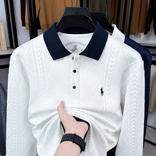 2025 New Spring and Autumn Woolen Sweater Men's Sweater Polo Sweater Men's Collar T-shirt Knitted Sweater Top