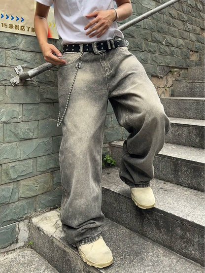 Vintage Men y2k Stretchy Baggy Denim Jeans For Men Fashion Casual pants Streetwear Denim Hip Hop Wide-Leg Straight Trousers