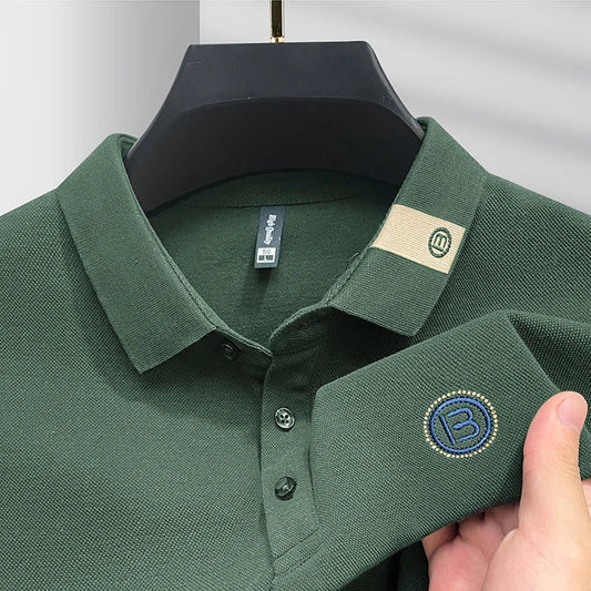 High end letter embroidery brand men's long sleeved polo shirt 2024 Spring and Autumn new comfortable 100% cotton casual T-shirt