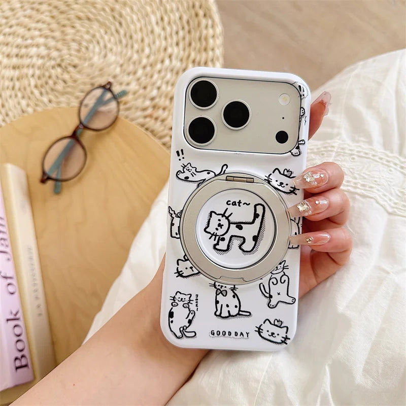 Pink Polka Dot Bow Phone Case For iPhone 17 16 15 Pro Max Cute Soft Shockproof Cover With 360°  Ring Stand Camera Protect