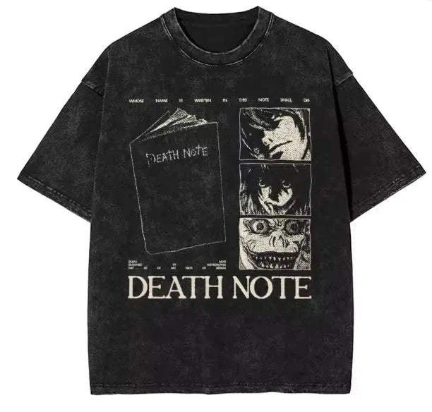 Harajuku Vintage Washed Death Note T Shirt Men Anime Graphic Printing T Shirt Cotton Fashion Streetwear Unisex Top Tee