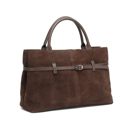 Oversized Suede Leather Briefcase Spacious Handheld Shoulder Crossbody Bag Women Slouchy Commuting Premium Light Luxury Handbag