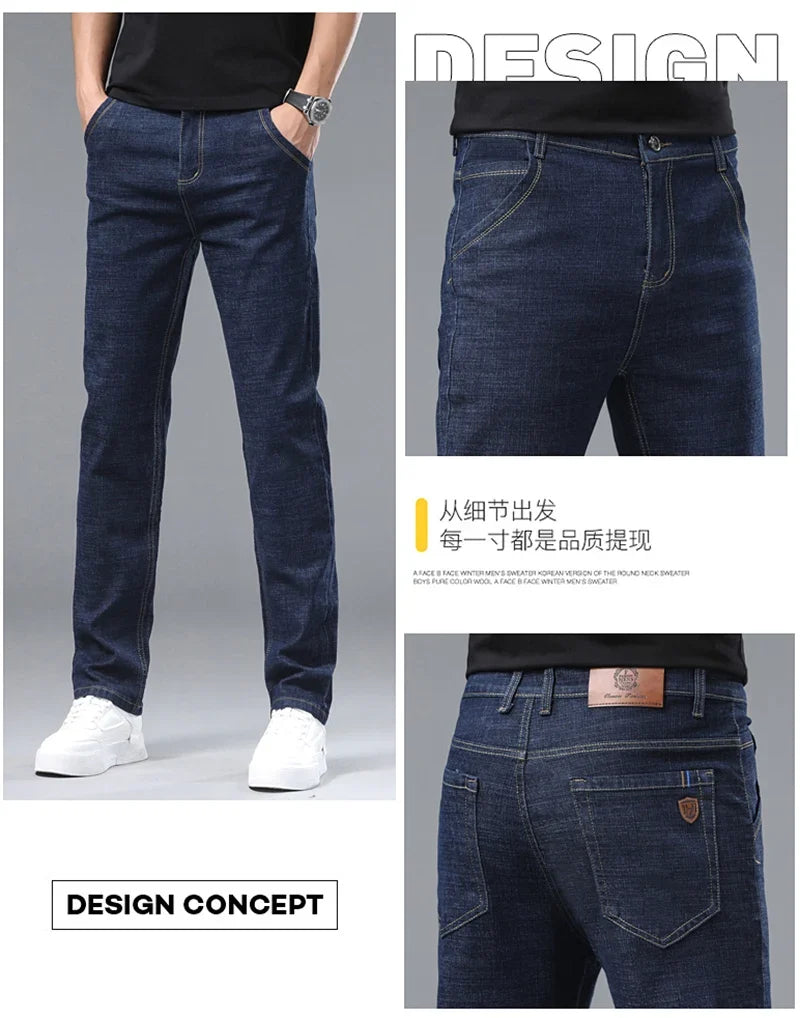 2024 Fashion Men Stretch Loose Straight Jeans Casual Elastic Slim Fit Denim Pants Male Brand Business Trousers Large size 38 40