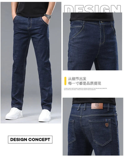2024 Fashion Men Stretch Loose Straight Jeans Casual Elastic Slim Fit Denim Pants Male Brand Business Trousers Large size 38 40