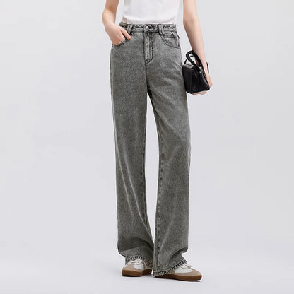 Jeans Women Heightening Pure Cotton Long Trousers Autumn 2024 New Flesh-hiding Wide-leg Trousers