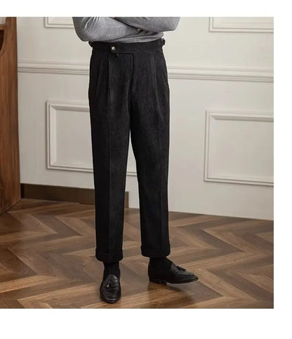 Classics Italian Naples Style Men's Suit Corduroy Pants Men High Waist Straight Work Formal British Business Brand Trousers Male
