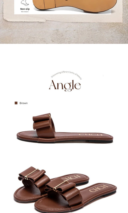Women's Flat Shoes New Summer Bow Casual Slippers Black Commuting Women's Shoes