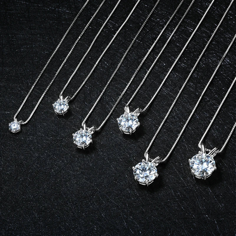 Certified 0.5-5ct Moissanite Pendant Necklaces S925 Sterling Silver Solitaire Necklace Chains For Women Jewellry Gifts