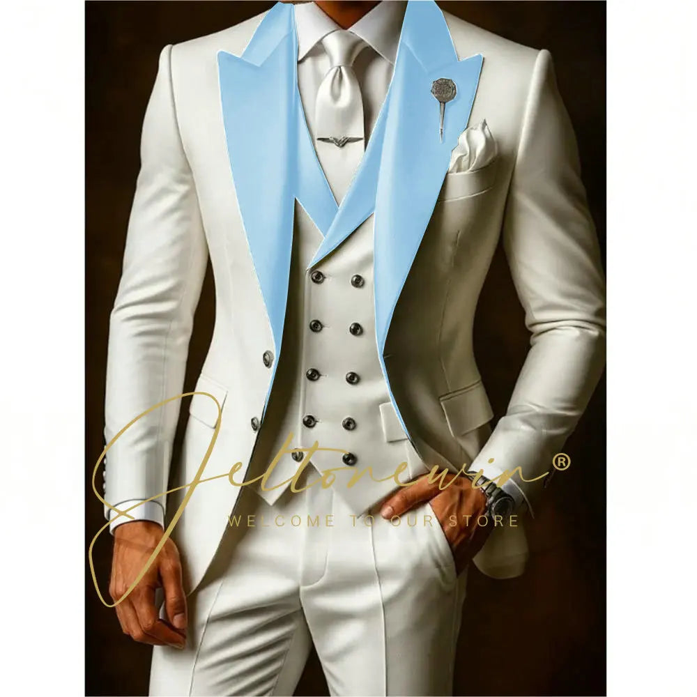 White Suits Set For Men Wedding Party Fashion Blazer Vest Pants Formal Groomsmen Tailor-made Male High Quality Groom Tuxedos