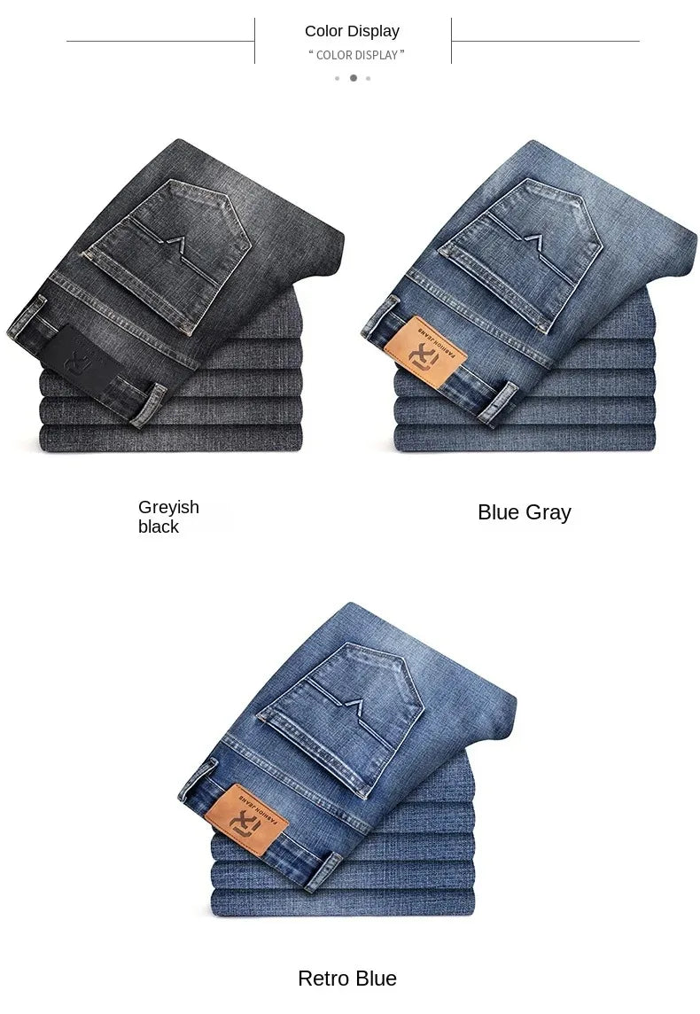 2026 Regular Fit Jeans Classic Style  Spring Summer New Men's Light Blue Stretch Denim Fabric Pants Male Brand