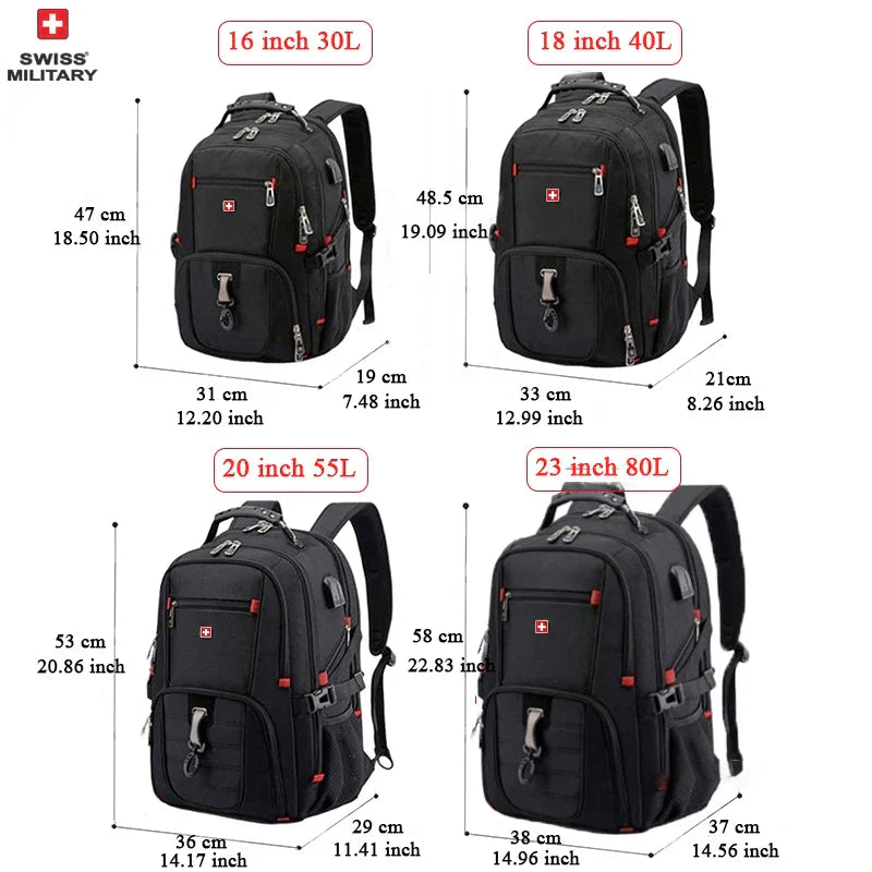 Laptop Backpack Waterproof USB Charge Port Swiss-style Multifunctional Rucksack Schoolbag Mochila Hiking Travel bag