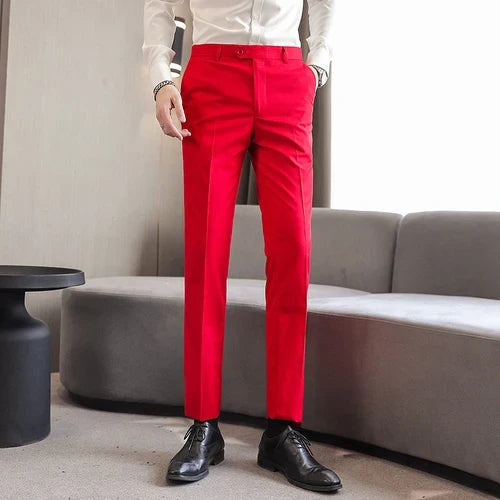 Bright Red Men's Suit Pants, Asian Size Business/office Formal Trousers, Available in Blue, Black, Purple, Gray, Khaki, Green.