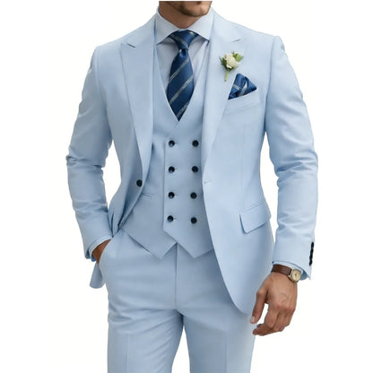 Mens 3 Piece Slim Fit For Men Double Breasted Suit Wedding Prom Suits Formal Business Dinner Tuxedo