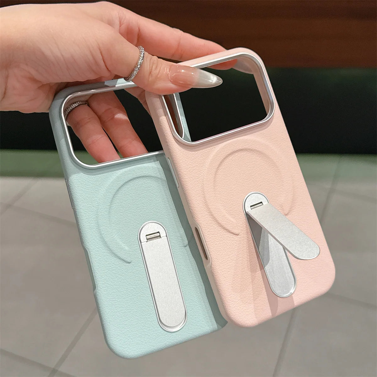 Stand Holder Magnetic Leather Phone Case for IPhone 17 16 15 14 13 Pro Max for Magsafe Wireless Charge Shockproof Cover