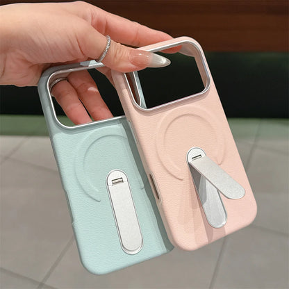 Stand Holder Magnetic Leather Phone Case for IPhone 17 16 15 14 13 Pro Max for Magsafe Wireless Charge Shockproof Cover