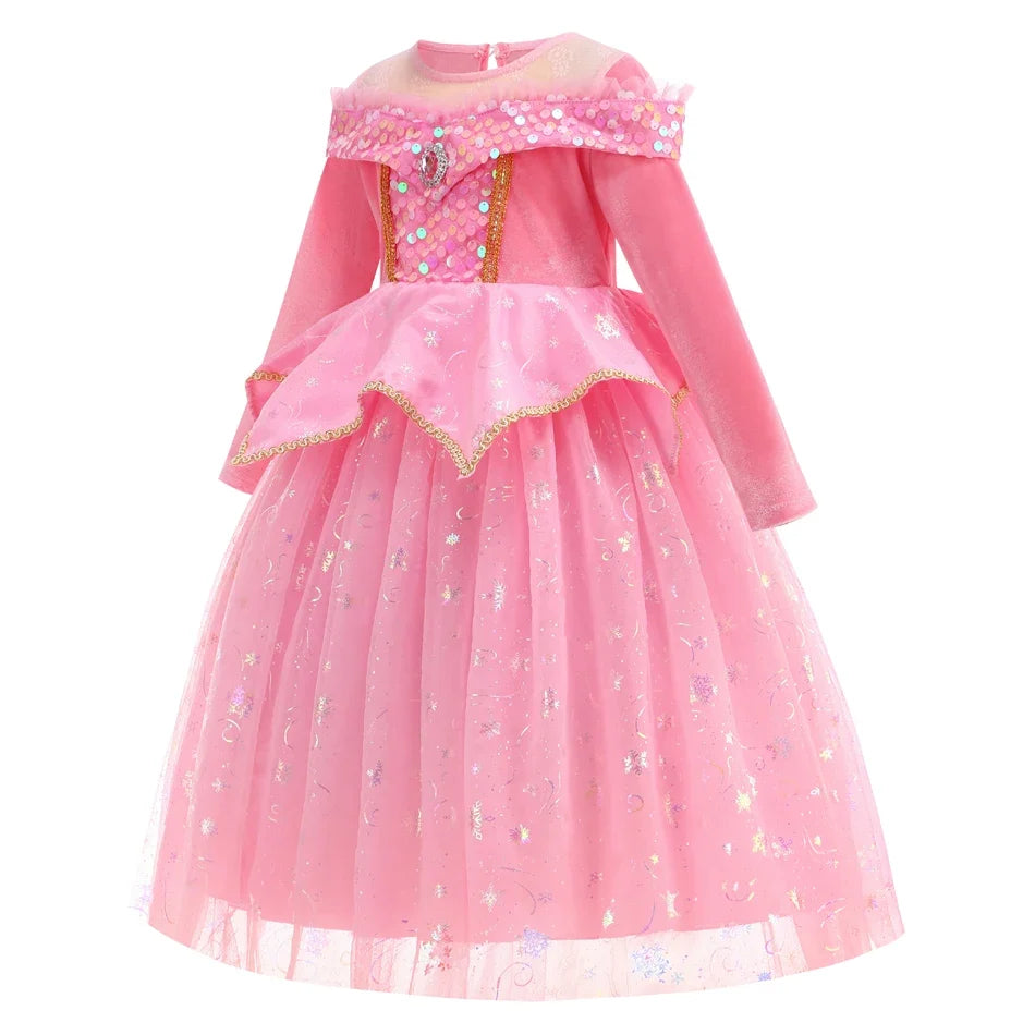 Sleeping Beauty Dress For Girls Pink Princess Costume Halloween Carnival Party Aurora Outfits Kids Birthday Surprise Gift