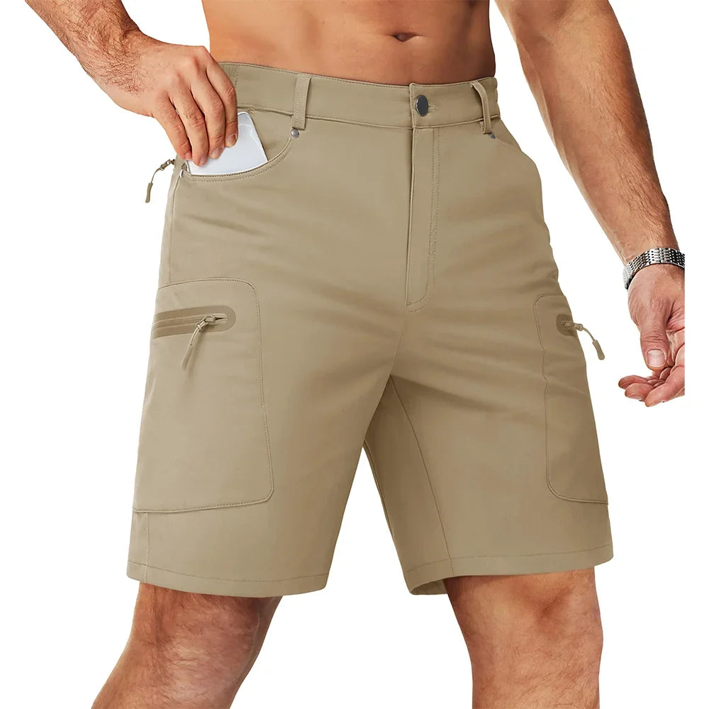 Summer Cargo Shorts Men's Quick Dry Hiking Fishing Shorts Multi-pockets Stretch Waist Casual Shorts Outdoor Male