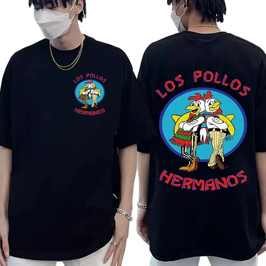TV Series Breaking Bad Los Pollos Hermanos Double Sided Print T Shirts Funny Chicken Brothers Men's Women's T-shirt Streetwear
