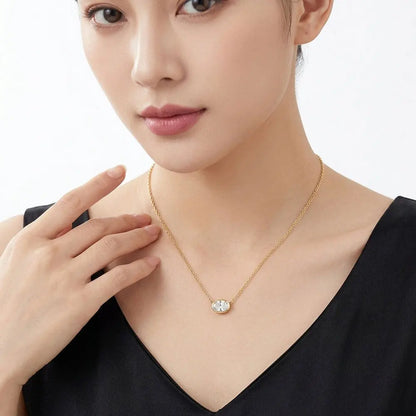 2ct Oval Cut Moissanite Solitaire Pendant Necklaces for Women s925 Sterling Silver 18K White Gold Plated Gift Jewelry