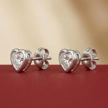 5mm Heart Cut Moissanite Solitaire Stud Earrings for Women Bezel Set Diamond 925 Sterling Silver Earring Jewelry Gift for Her