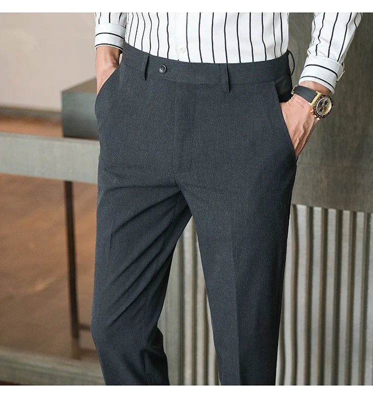 Plus size 40 38 Men Business Solid Suit Pant 2026 Spring Formal Slim Fit Wedding Trouser Mens Brand Fashion Casual Dress Pants