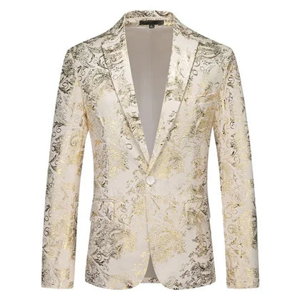 New Men Luxury Velvet Suit Foil Stamped Printed Jacket , Fashion Male Business Social Wedding Prom Party Dress Slim Fit Blazers