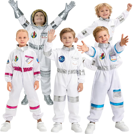 Halloween Astronaut Cosplay Costume Kids Boy Girl Jumpsuit Cartoon Space Party Spaceman Outfit White Spacesuit Bodysuit Clothing