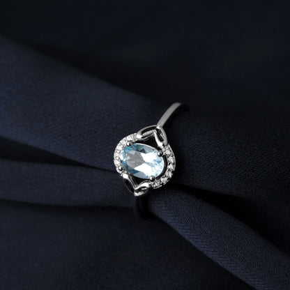 Oval Genuine Natural Sky Blue Topaz 925 Sterling Silver Rings for Women Fashion Gemstone Engagement Ring Band