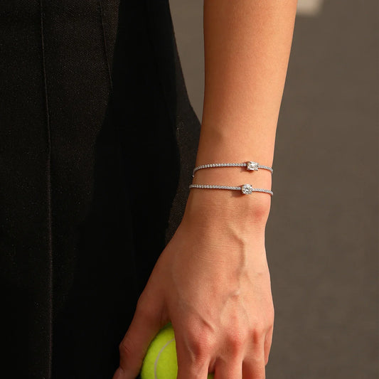Bracelet de tennis en moissanite ronde de couleur D de 1 carat, en argent sterling 925, bracelets de luxe empilables pour femmes, bijoux de vacances