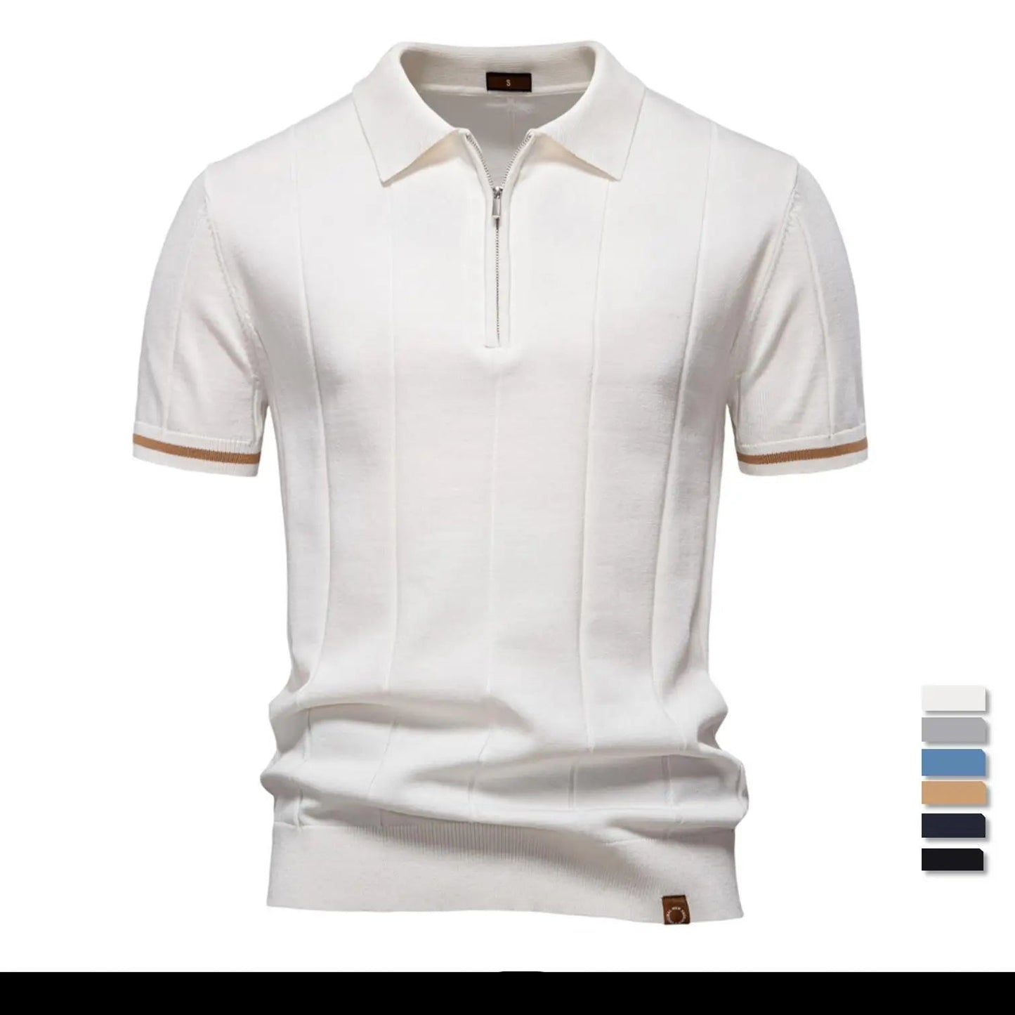 Men's Solid Color Sport Zipper Polo Shirt Athletic Social Polo Shirts for Men Office Slim Fit Polo
