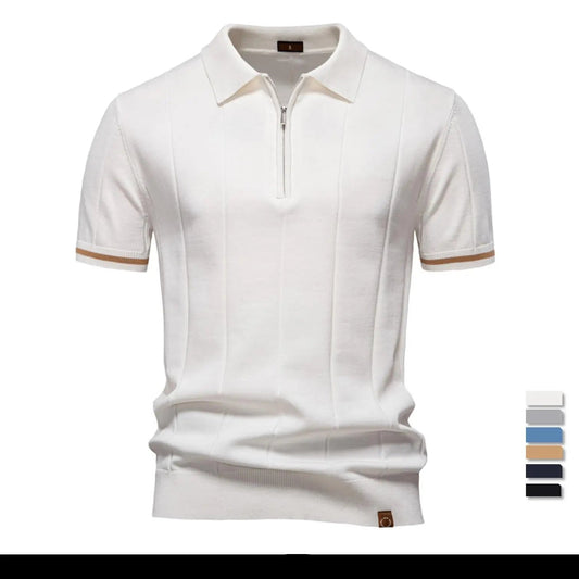 Men's Solid Color Sport Zipper Polo Shirt Athletic Social Polo Shirts for Men Office Slim Fit Polo