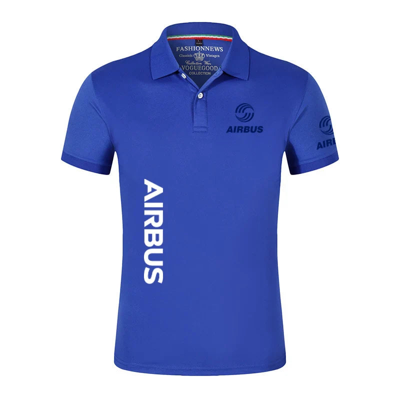 2024 New Solid Color Men AIRBUS AVIATION Flight Lapel  Polo Shirt Bare Stand Collar T-shirt European Loose Short Sleeves Tops