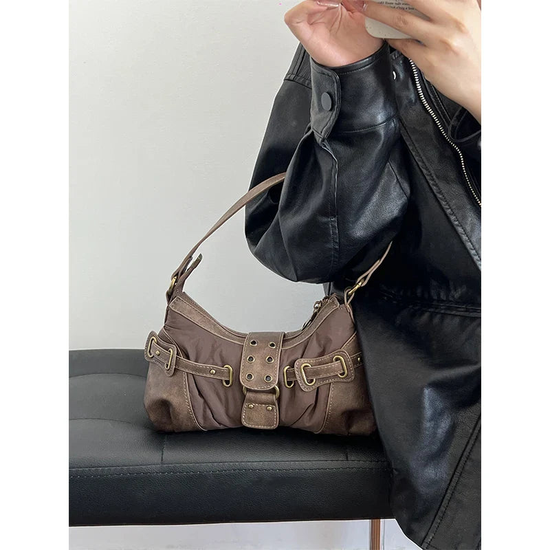Vintage Rivet Armpit Bag Small PU Leather Shoulder Bags for Women Handbag Female Luxury Design Ladies Hand Bags Bolsa