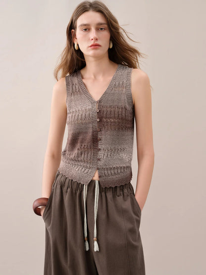 2026 Summer Women's Relaxed Fit Knitted Vest - Vacation Style Sleeveless Top for Resort Outings