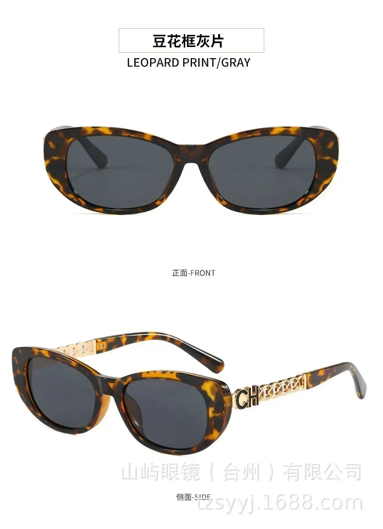 2025 New Trend Oval Polarized Sunglasses Women's Chain Hollow Frame Cat Eye Sun glasses Women's Fashion Luxury Design Glasses