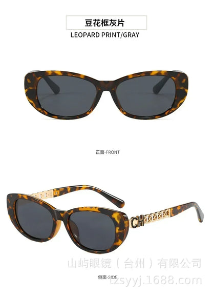 2025 New Trend Oval Polarized Sunglasses Women's Chain Hollow Frame Cat Eye Sun glasses Women's Fashion Luxury Design Glasses