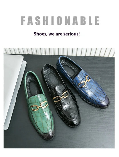 46 plus-size Metal Pressed Floral Loafers 2024 new merchant leather shoes men's casual pressed plaid leather pointy