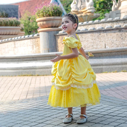 Girl Belle Dress Beauty Cosplay Costume Princess Deluxe Applique Outfit Children Birthday Party Elegant Gown Fairy Disguise Sets