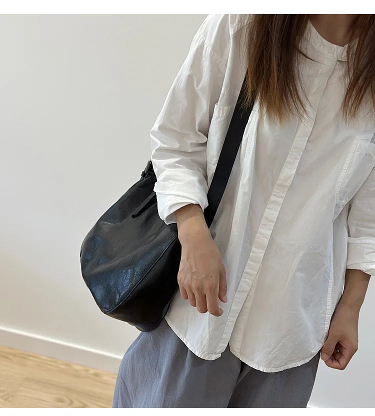 Simple Genuine Leather Women's Shoulder Bags 2026 New Nature Soft Cowhide Solid Color Versatile Crossbody Bags
