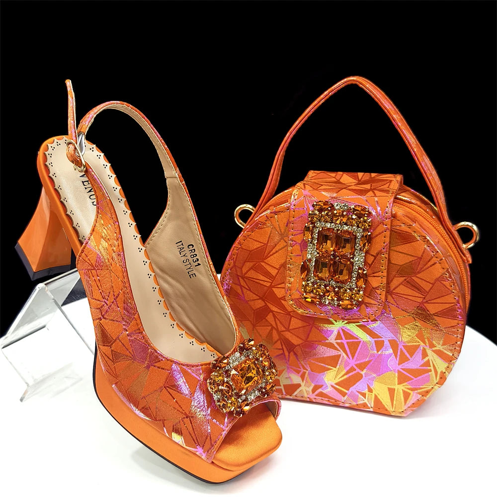 2025 Elegant Nigerian Style Women's Square Toe Open-Toe Heels & Matching Handbag Set - Stunning Blue for Weddings and Parties
