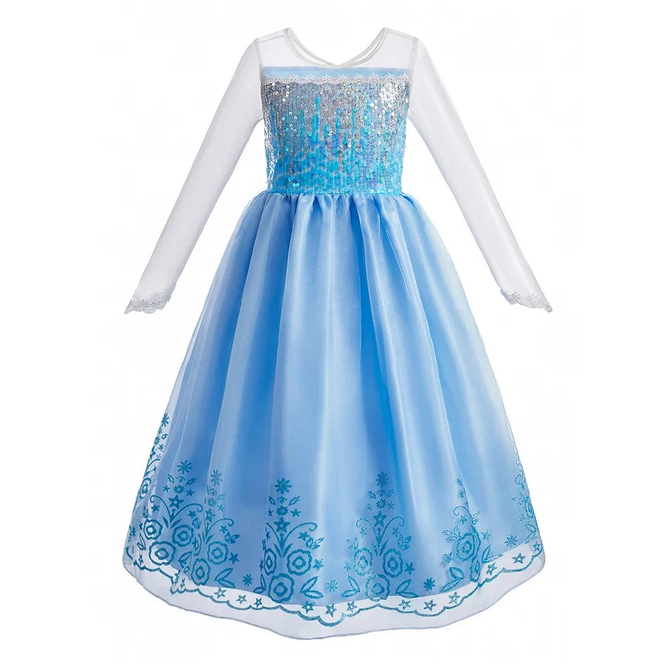 2026 Kid Elsa Anna Costume Girl Birthday Floral Dress Children Snow Queen Performance Fantasy Princess Evening Halloween Costume
