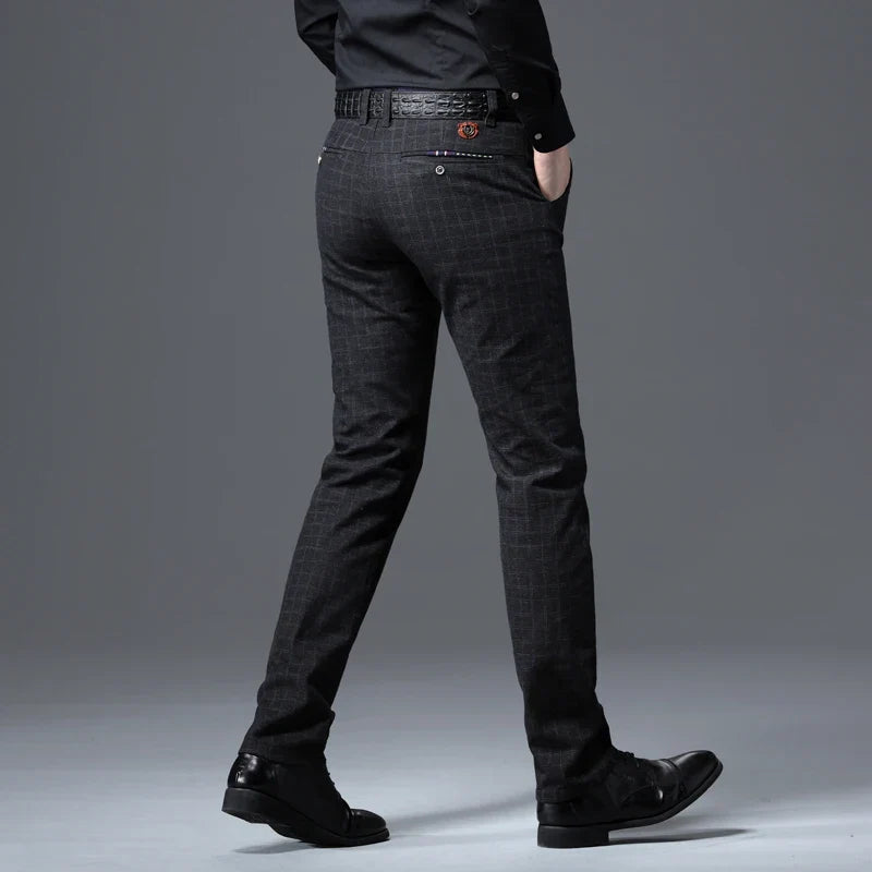 Men's Autumn New Classic Business Suit Pants Black Blue Fashionable Stretch Straight Slim Casual Trousers Brand Clothing Male