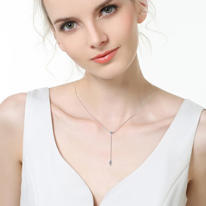 Marquise Cut Moissanite Necklaces Long Tassel Clavicle Chains Necklace for Women 925 Sterling Silver Jewelry Collares