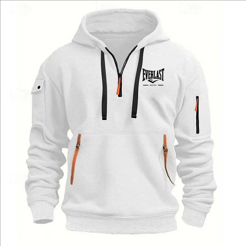 Fashion autumn and winter men's brand clothing multi-zipper design printed hoodie casual sweatshirt loose hooded jumper